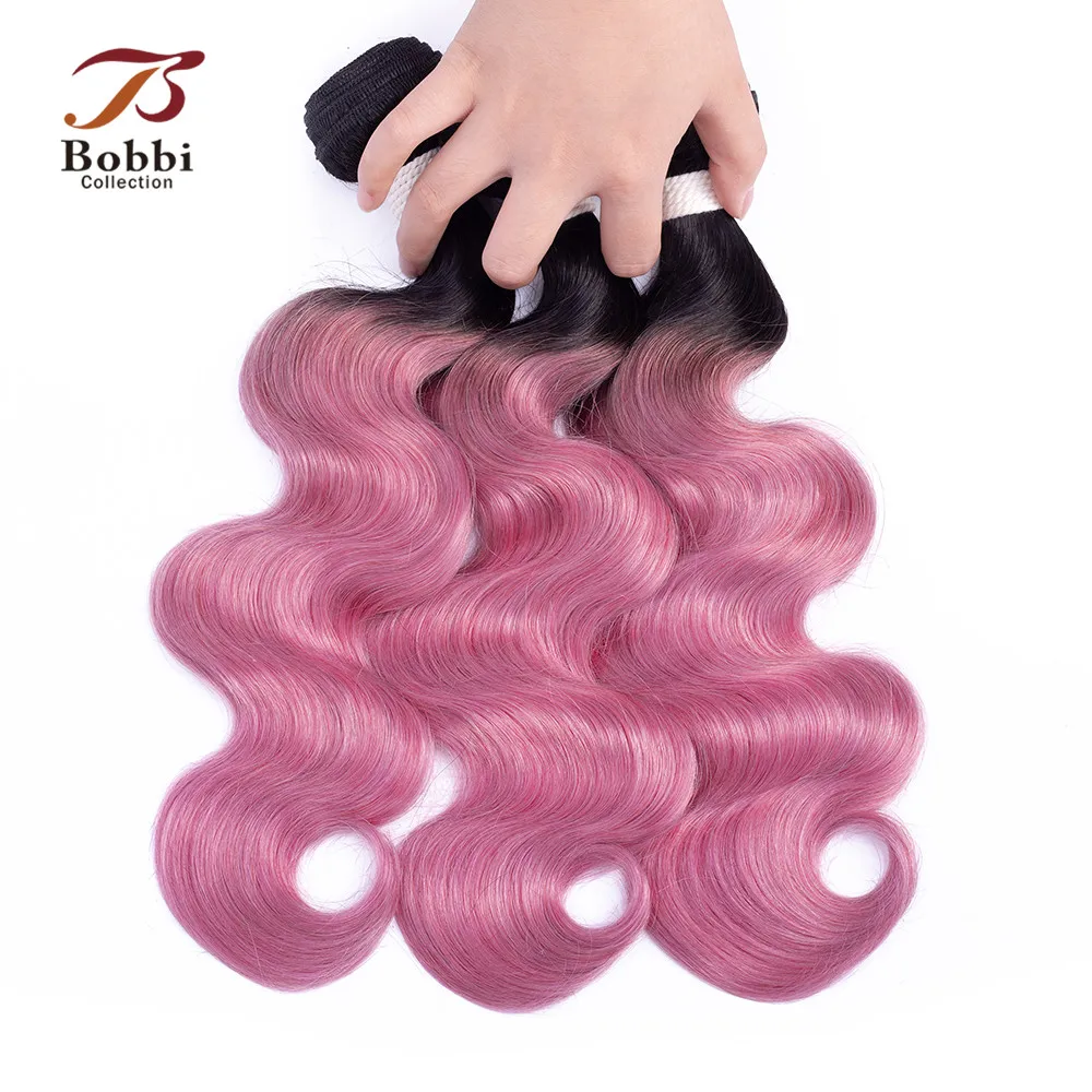 Коллекция BOBBI, розовые пряди, с закрытием, Омбре, перуанские объемные волнистые волосы, 2/3 пряди, розово-красные, Remy, человеческие волосы для наращивания