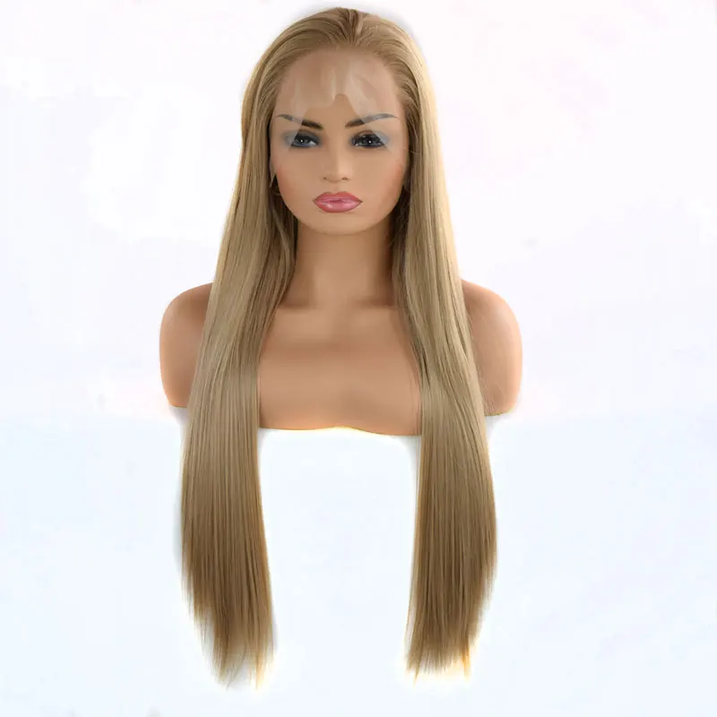 

Bombshell Long Straight Synthetic Lace Front Wig Light Brown Heat Resistant Fiber Natural Hairline Free Parting For White Women