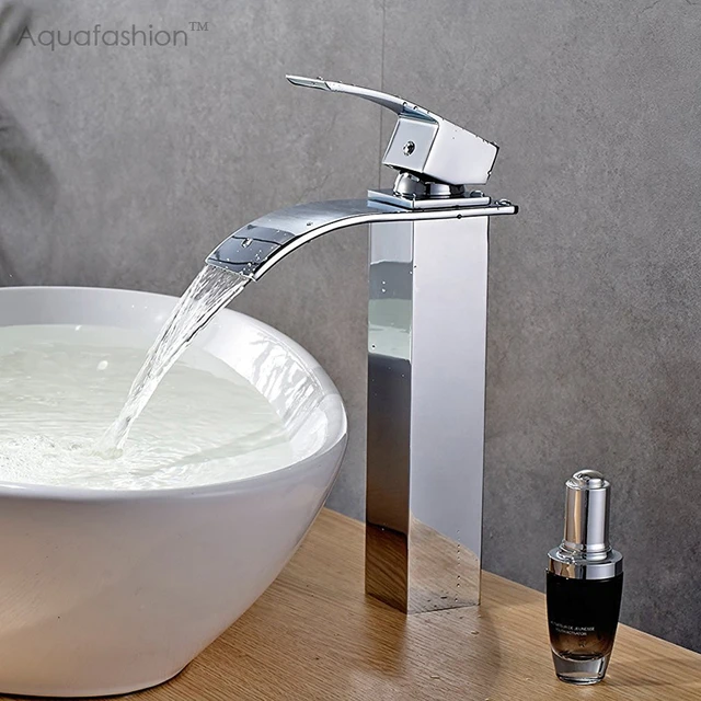 Grifo de cascada para lavabo, grifería de montaje en cubierta de agua  caliente/fría, latón creativo, un solo orificio, manija única - AliExpress