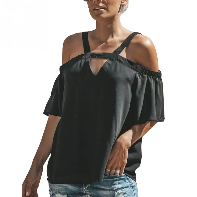 Женская блузка с открытыми плечами и v образным вырезом эластичная летняя