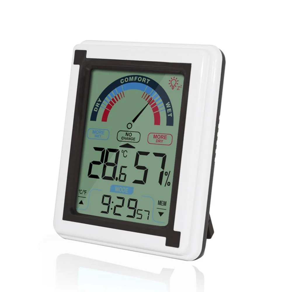 

LCD Touch Temperature Humidity Meter Electronic Snooze Weather Clock indoor Comfort Indicator Thermometer with Backlight
