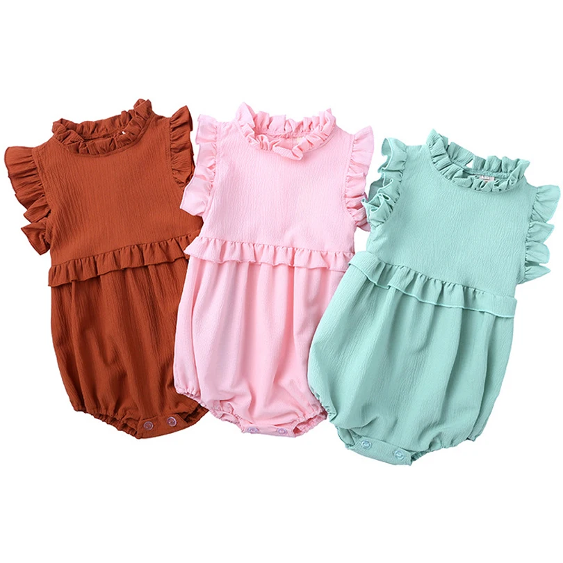 

Baby Rompers 2019 New Summer Newborn Baby Girls Sleeveless Solid Ruffles Romper Jumpsuit Outfits Summer Polyester Girl Clothes