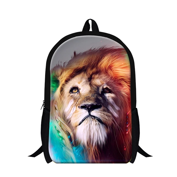 Школьный рюкзак с изображением животного в школьных сумках, Лев рюкзаки с тигром для мальчиков, 3D печать сумки для подростков, Мужская травочная задняя упаковка - Цвет: Черный