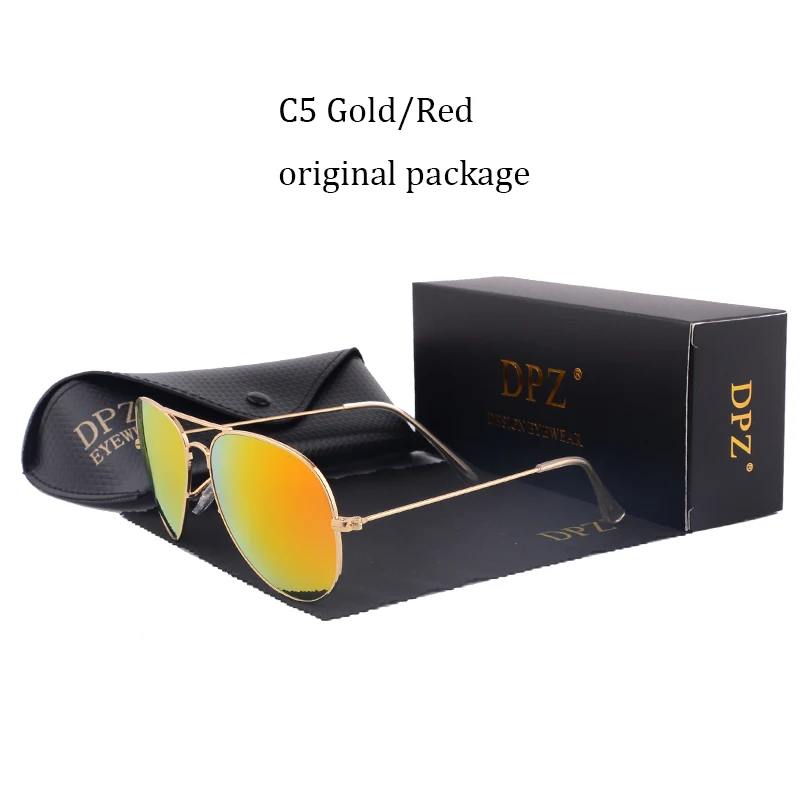 DPZ NEW Glass lenses Gradient women sunglasses men 58mm 3025 Mirror G15 Gafas hot rayeds Brand sun glasses UV400 with case - Цвет линз: 3025 C5