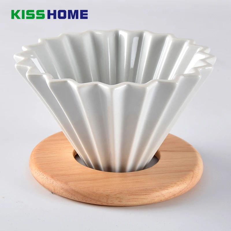 

Espresso Coffee Filter and Wooden Tray Flowers Ceramic Coffee Filter Cup Coffee Accessories Funnel Drip Hand Cup Filter
