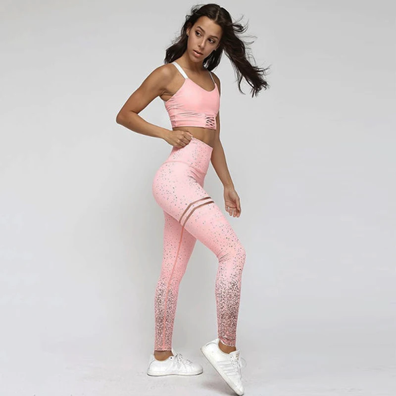 

High Waisted Leggings For Women Pink Rosed Gold Print Leggins Push Up Sexy Fitness Pants Casual Clothing Sportwear 2019 New