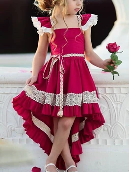 

Ruffled Short sleeve Bow and Lace Decor High Low Princess Dress For Girls
