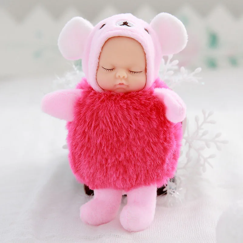 Мини kawaii спящие Детские куклы плюшевые игрушки Bjd bebe кукла брелок Подвеска для детей Девочка Рождество подарок на день рождения мягкая ПВХ игрушка - Цвет: Mei red bear