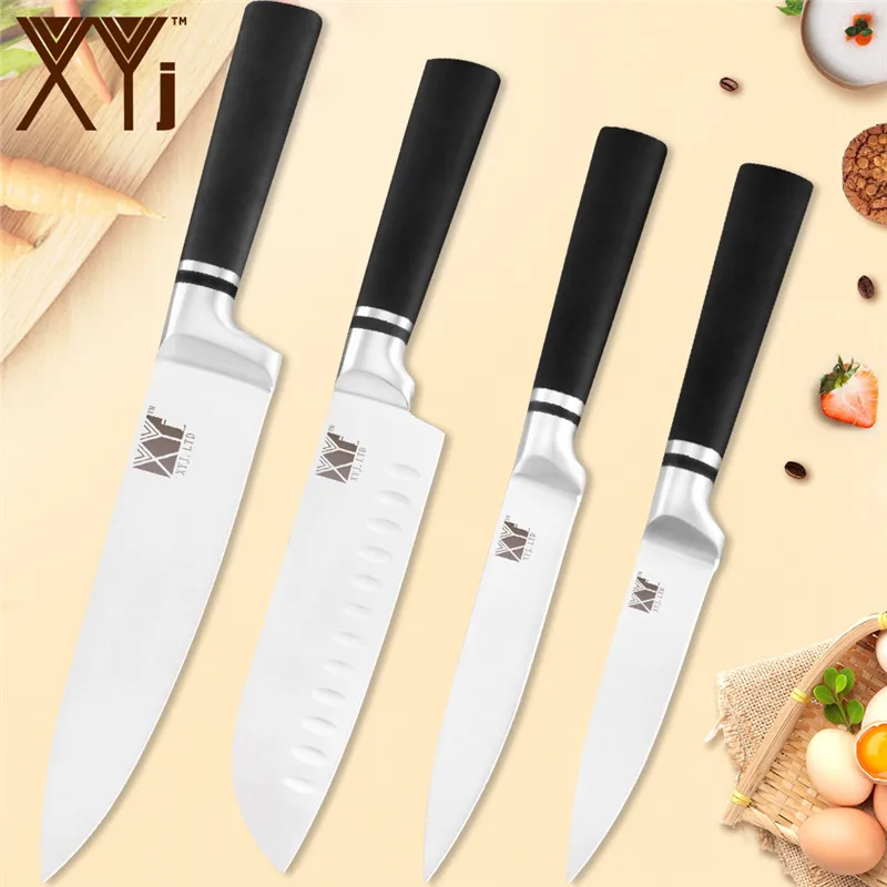 XYj 6 шт. набор кухонных ножей из нержавеющей стали, черные Нескользящие ручки, ножи шеф-повара, острое лезвие, для хлеба, мяса, для приготовления пищи, бытовые инструменты - Цвет: C.4pcs set