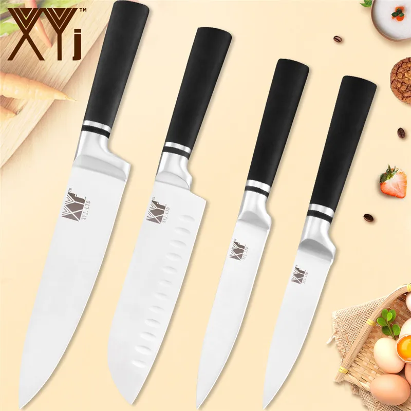 C.4pcs set XYj 6 шт. набор кухонных ножей из нержавеющей стали, черные Нескользящие ручки, ножи шеф-повара, острое лезвие, для хлеба, мяса, для приготовления пищи, бытовые инструменты - Цвет: C.4pcs set