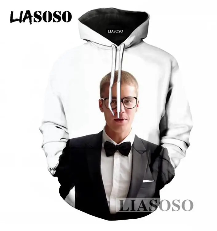 LIASOSO Newest Men/Women Brand Clothing Hoodies Hipster Long Sleeve Sweatshirt 3D Print Justin Bieber Hooded Pullover T700