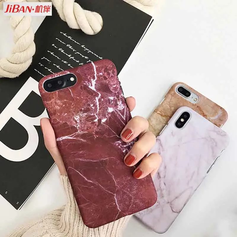 JIBAN Retro Wine Red Marble Case For iphone X Ultra thin Hard Plastic Back Cover 6 6S 6plus 7 7plus 8 Plus Protective shell |
