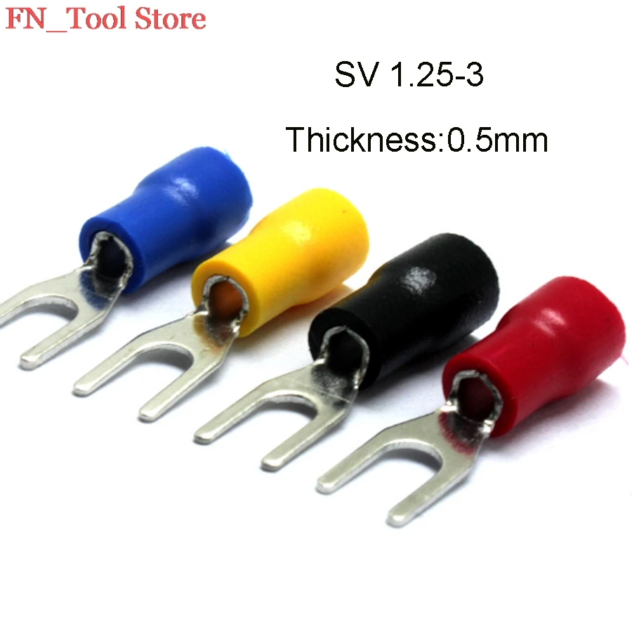 

New SV1.25-3 100pcs 0.5mm Furcate Terminal Cable Wire Connector Insulated Wiring Terminals electrical Lug crimp terminal