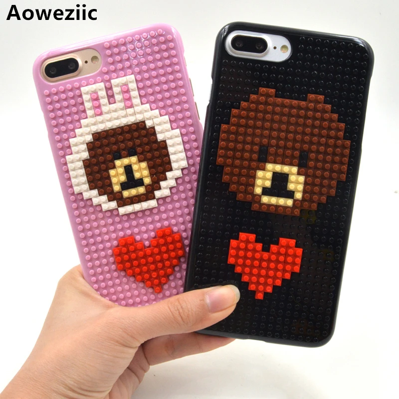 

Aoweziic DIY Case For iPhone7 6S 8Plus Fashion DIY Legos Blocks Brick Case Cover cartoon 7P X XS MAX XR Both men and women case