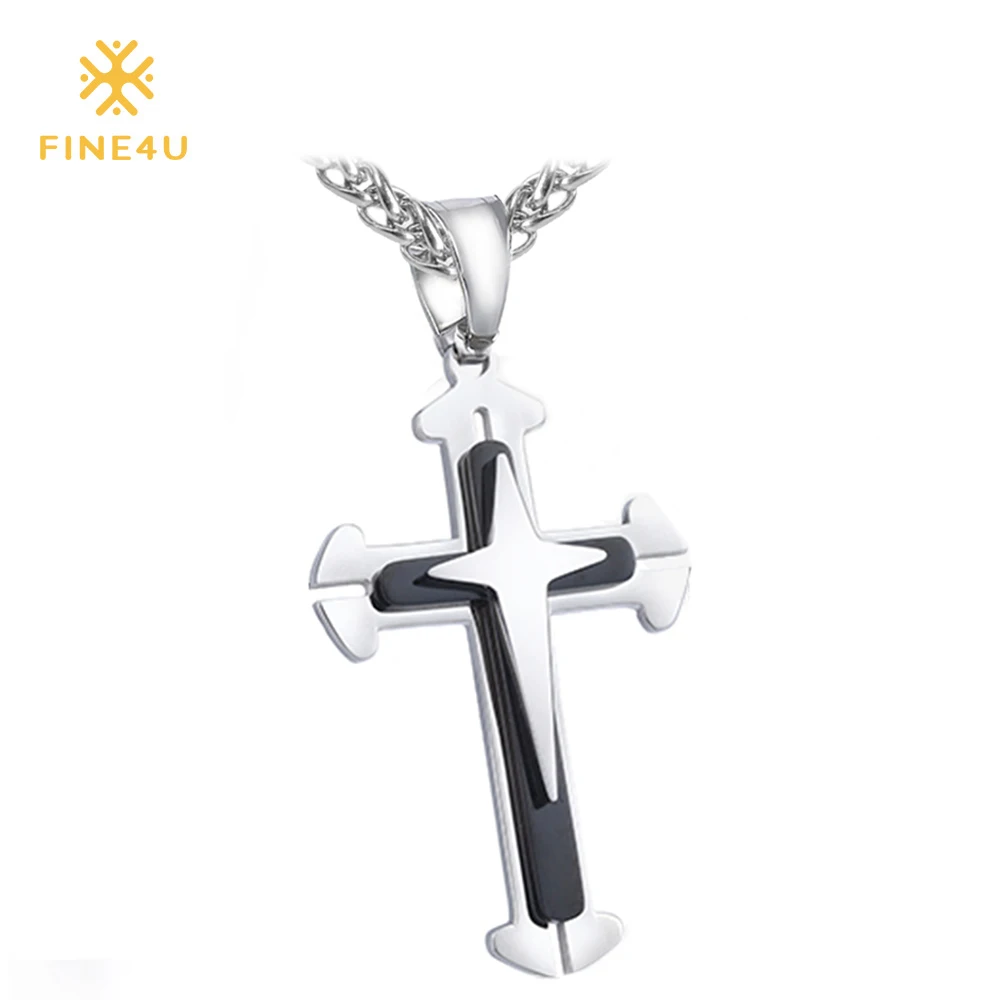 Новинка 2018 ожерелье с подвеской крестом FINE4U N045 для мужчин и женщин цепочка из
