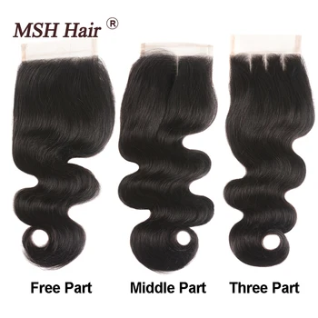 MSH Hair Brazilian Body Wave 3 Bundles With Closure Human Hair Weaves Remy Hair Bundles With 4 4