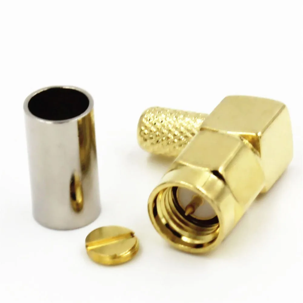 

RF Coaxial Cable Terminal Copper Alloy Connector SMA Male Plug Right Angle Crimp for RG58 LMR195 RG400 Cable SMA Male Connector
