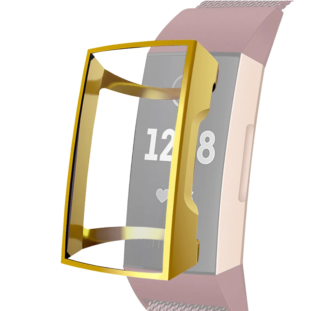 Защитный чехол против царапин Смарт-часы с пряжкой прочный каркас чехол мягкий, ТПУ чехол полностью закрытый для Fitbit Charge 3 - Цвет: Золотой