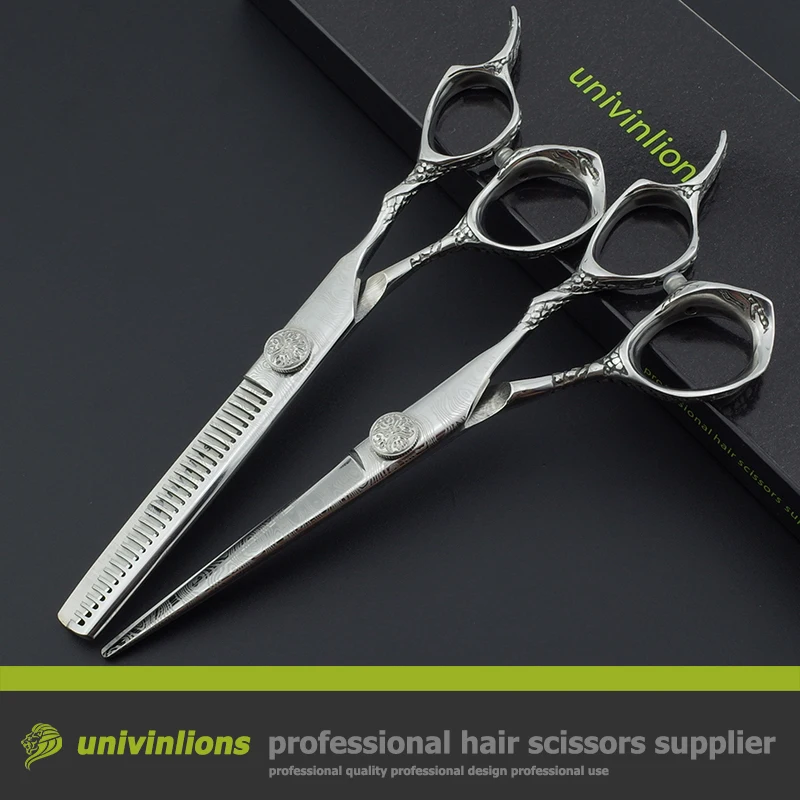 6" damascus style professional hair scissors hairdressing thinning