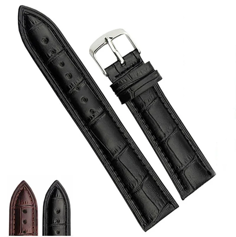 Watch Bracelet Belt Black Watchbands Genuine Leather Strap Watch Band