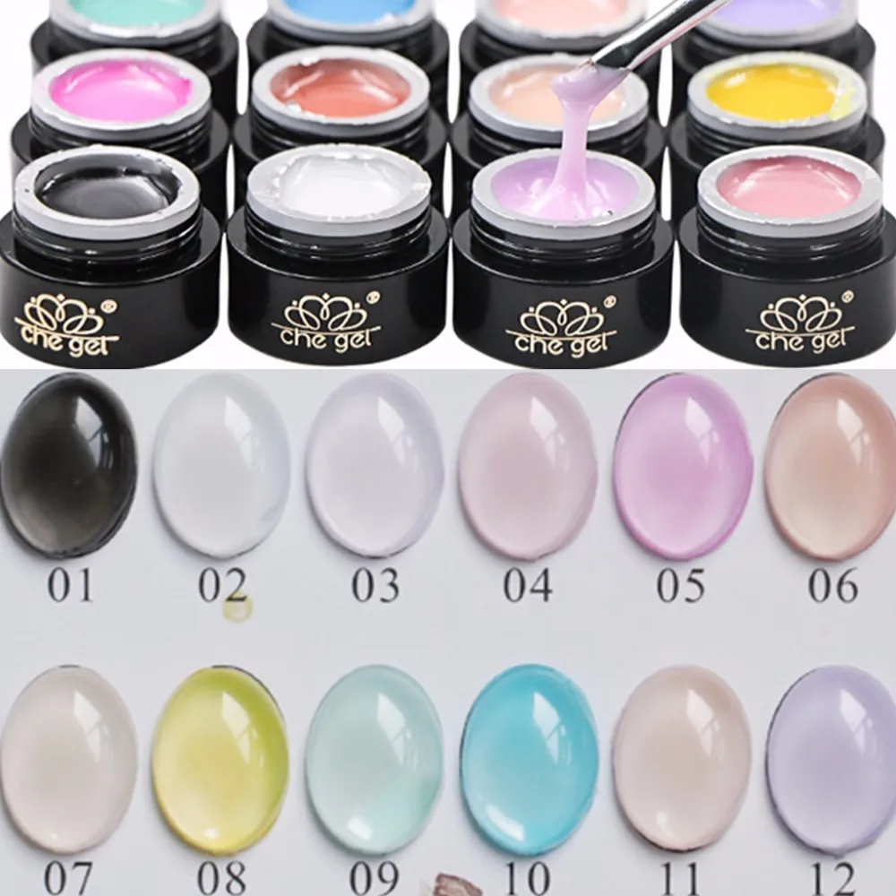 

12Colors Rainbow Translucent Glaze Nail Gel Polish Nail Art Decorations Tools LED UV Extension Gel color Nail Polish Builder Gel