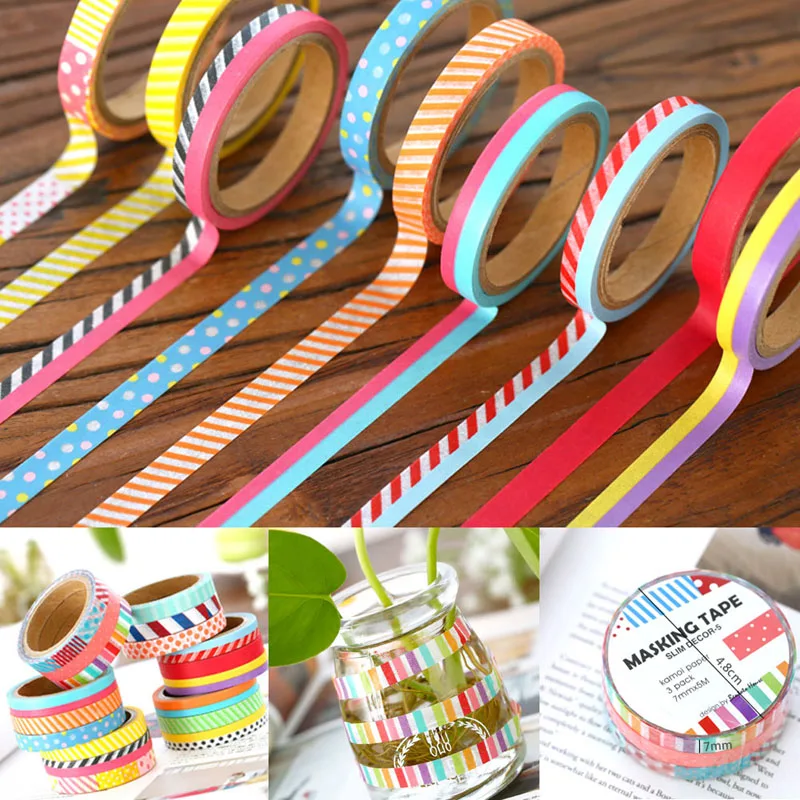 3 шт. DIY 5 м Бумага клейкая Стикеры декоративный Скрапбукинг Washi лента