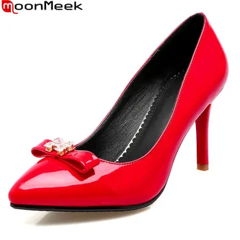

MoonMeek sexy female fashion pumps pointed toe thin heels slip on shallow with butterfly knot extreme high heels woman shoes