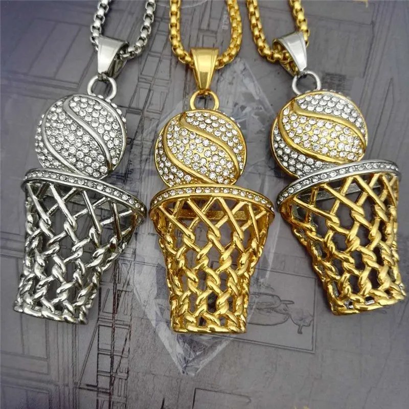 POPLOV хип хоп мода Для мужчин баскетбол Подвески Цепочки и ожерелья s Classic Gold 316L