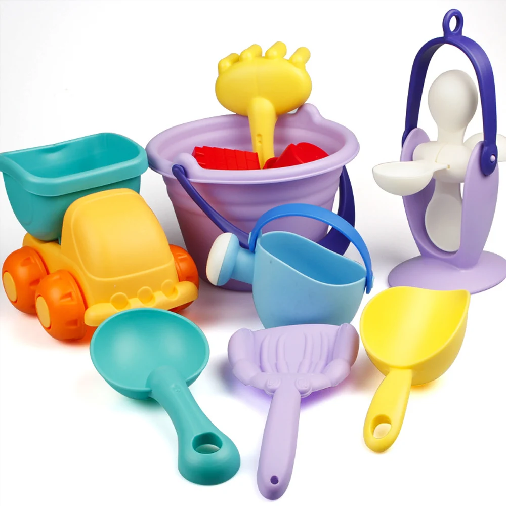 Ideal  Soft Silicone Beach Sand Toys for Children SandBox Set Kit Sea Sand Bucket Rake Hourglass Water Tab