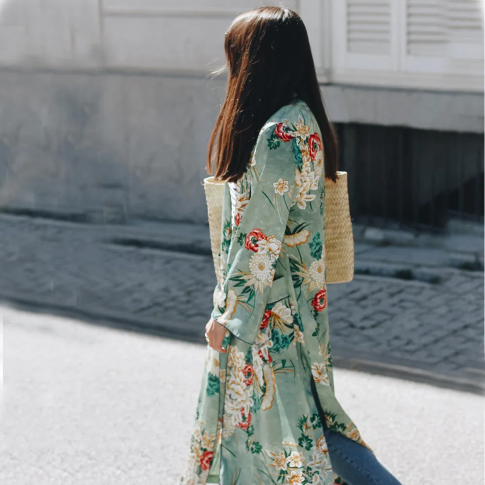 Vintage Ethnic Floral Print Sashes Kimono Shirt Women 2018 New Fashion Cardigan Casual Blouse Tops blusas chemise femme