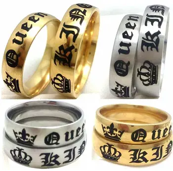 

Wholesale 50pcs Mix lot King and Queen Rings Top Quality Comfort fit 6mm Titanium steel Rings GOLD SILVER MIX