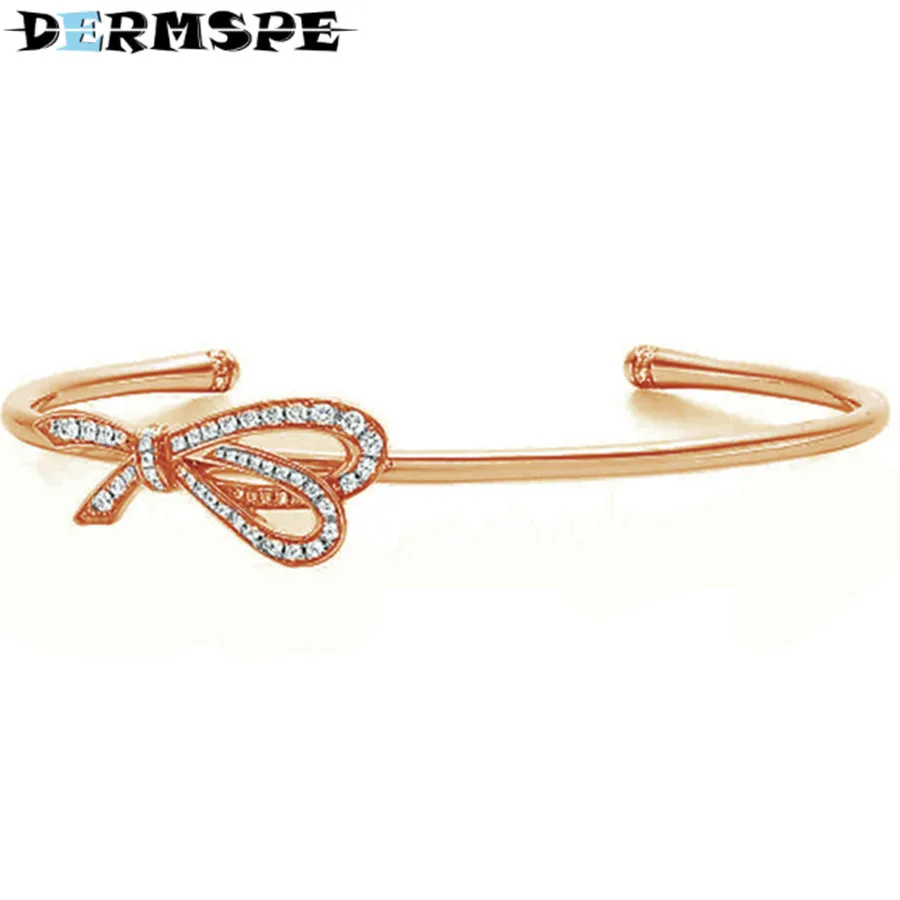 

DERMSPE TIFF 925 Sterling Silver Genuine Zirconia Butterfly Bracelet Charm Elegant Ms. Open Cuff Rose Gold Gift Jewelry