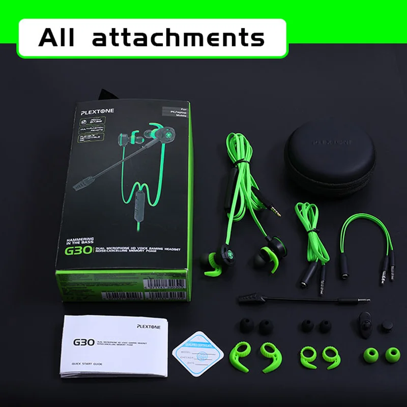 Plextone G30 наушники-вкладыши для игр Микрофон Стерео шлем наушники PC Gamer гарнитура для мобильного телефона компьютера PS4 Xbox One - Цвет: Green with bag