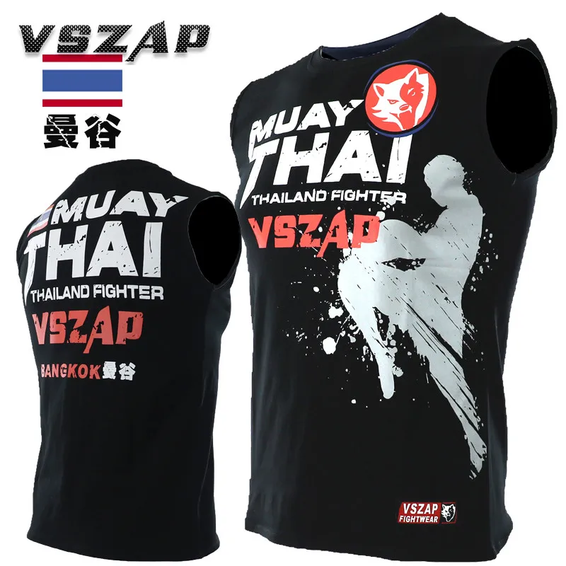 

VSZAP MMA Jerseys Sleeveless Boxing Shirt Muay Thai Clothing Fight Wear Sports Vest Kickboxing Tops Printed