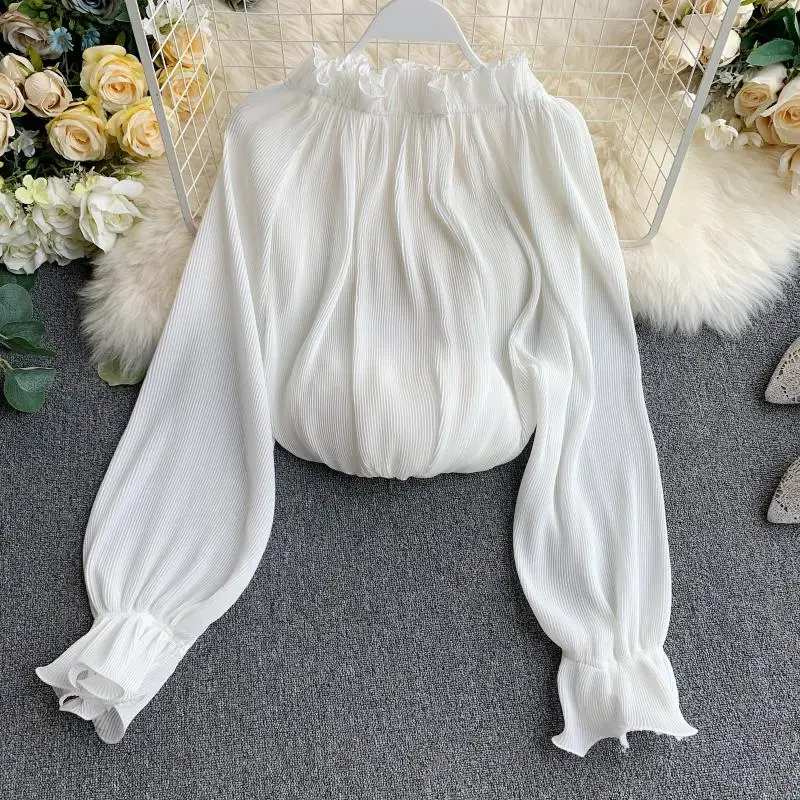 Neploe/корейские женские шифоновые рубашки, одежда, элегантные блузы с длинными рукавами Mujer De Moda, плиссированная Женская Присборенная блузка, топы 90251