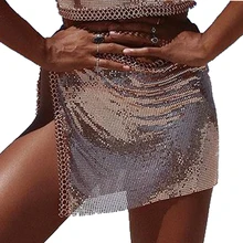 Летние пляжные металлические юбки, женские блестящие короткие мини-юбки с высокой талией, Сексуальные клубные вечерние юбки на шнуровке