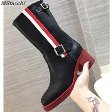 Mcacchi zapatos de mujer; ботильоны на квадратном каблуке с круглым носком; женская разноцветная обувь из натуральной кожи; женские мотоботы; Размеры 33-43