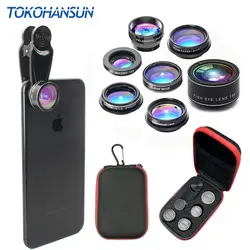 TOKOHANSUN 7 в 1 телефон объектив камеры комплект рыбий глаз широкоугольный/макро объектив CPL калейдоскоп и 2X телефото зум-объектив для iPhone 6S