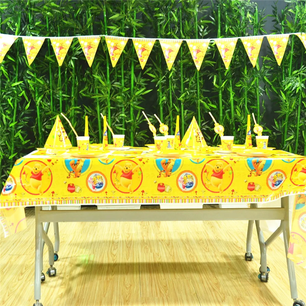 

Bear Kids Theme Birthday Party Decoration Straws Plates Cup Tablecloth Flag Knife Fork Spoon Party baby Favors