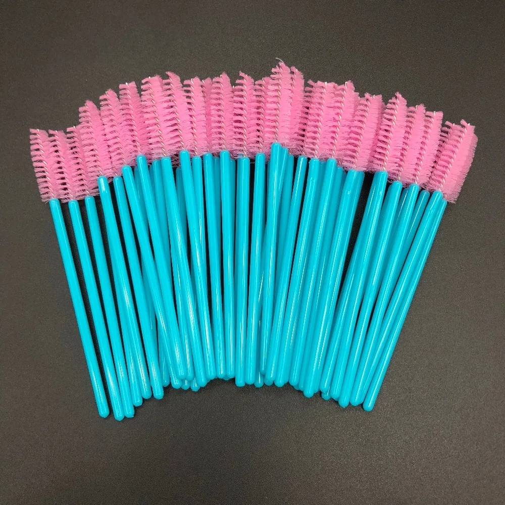

500pcs/lot Disposable Mascara Wands Lashes Nylon Makeup Brushes Eyelash Extension Blue Handle Black Brushes