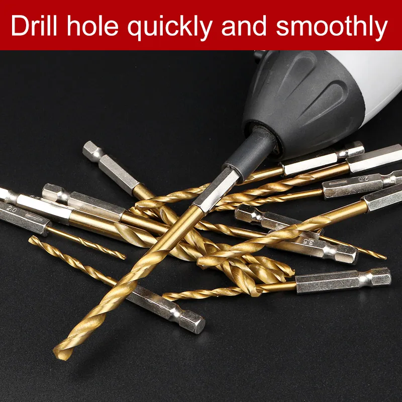 

13pcs Hex Hss Titanium Twist Drill Bit Milling Cutter Wood Woodworking Tools Electric Dremel Hand Drill Metal Drilling Set