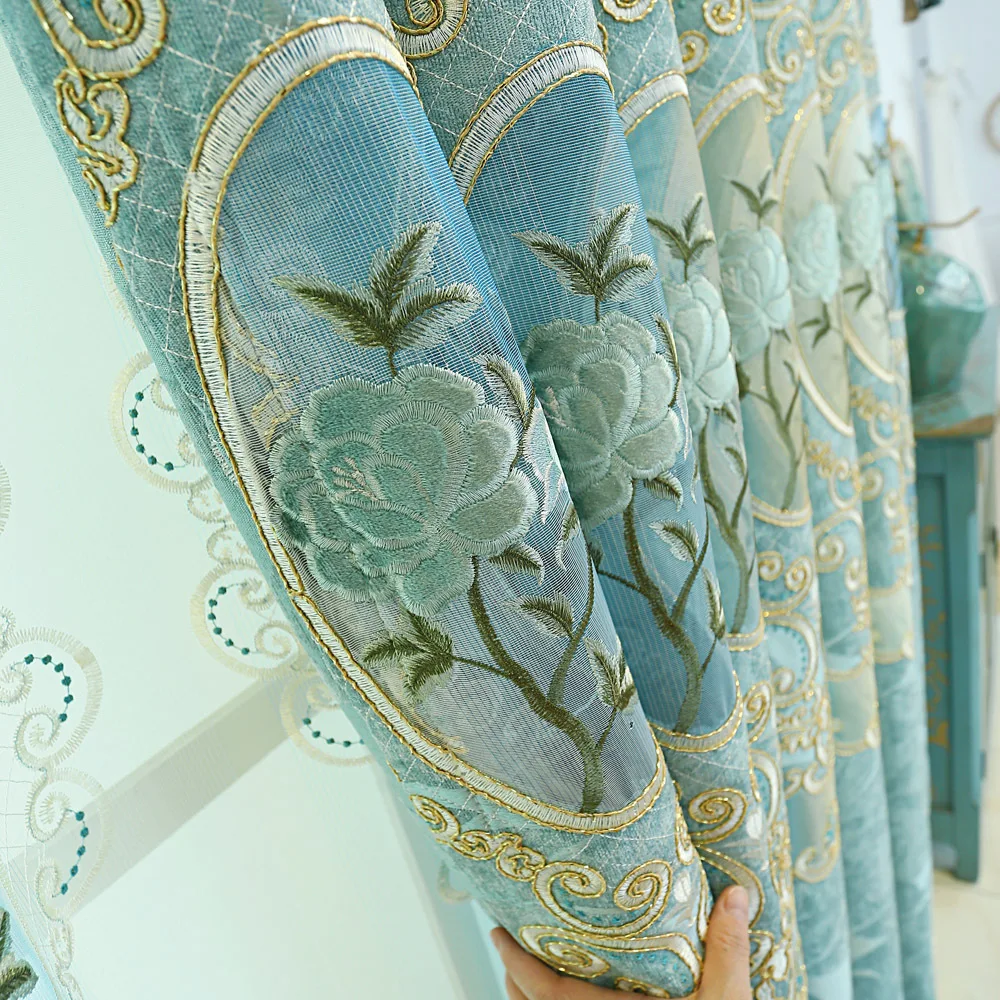

Curtain Fabric Manufacturers Direct Selling European Living Room Bedroom Xuenier Light Embroidered Curtain Finished Custom