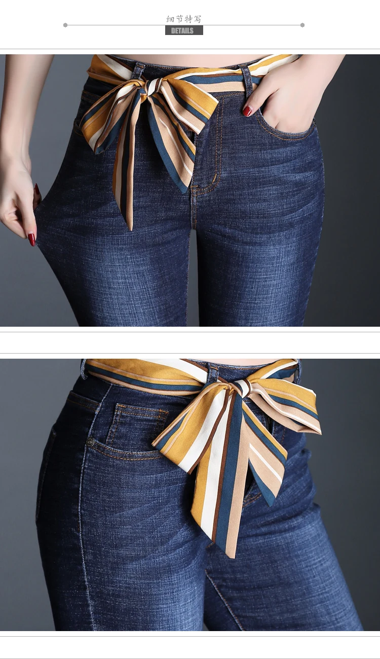 Yuxinfeng весна лето женские расклешенные джинсы Высокая талия стрейч большого размера тонкие новые модные синие повседневные джинсы брюки+ пояса