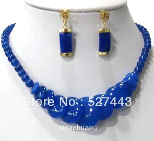 

Wholesale free shipping >>necklace Damenschmuck Frauen blue jade Anhanger Halskette Ohrring sets