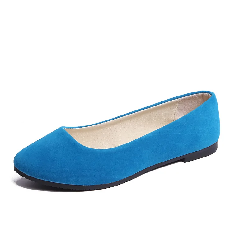 Женская обувь на плоской подошве без застежки; женские лоферы ярких цветов с острым носком; обувь без застежки; женские весенние балетки из флока на плоской подошве; большие размеры - Цвет: Sky blue