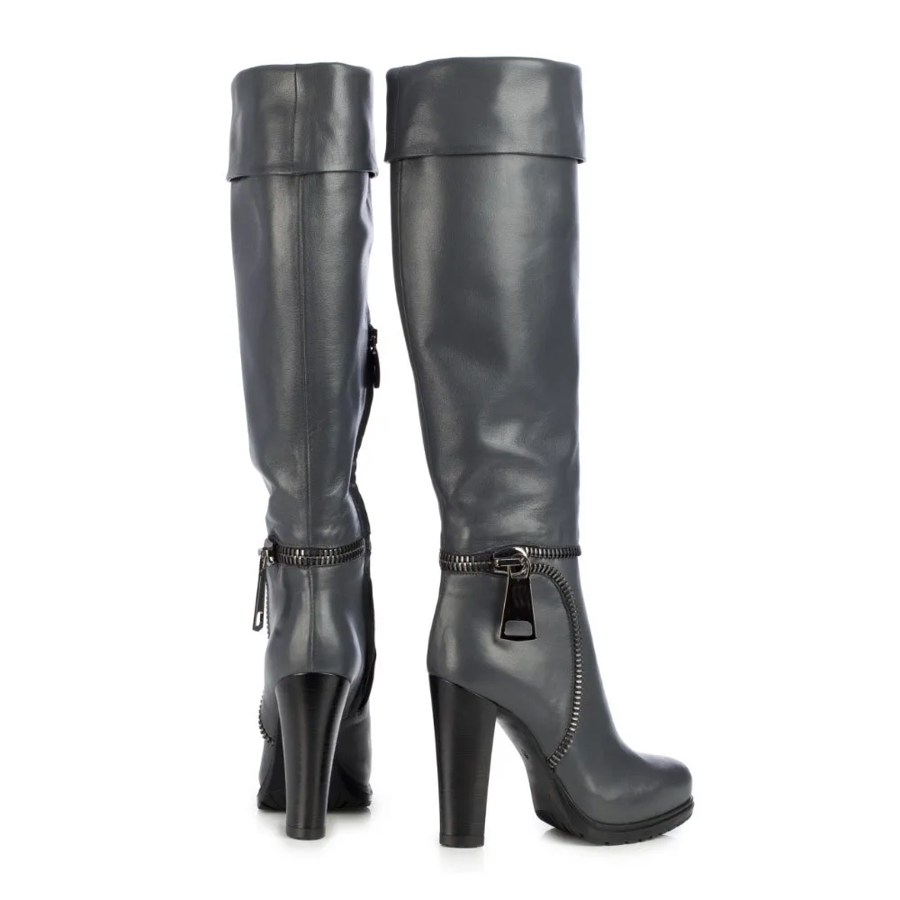 Hiver En Plate Fsj01 La Bottes Longues Femmes Dames De Noir Sexy Haute 16 Cuir Genou Chaussures Chunky Talon Fsj forme fsj02 Taille Plus Zip dnpB6qCxdw