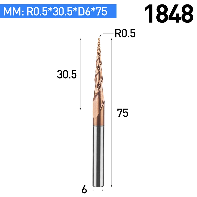 Huhao 1 шт. HRC55 конические сферическим концом вольфрама твердого сплава с покрытием Конические конуса ЧПУ фреза d4-d10mm гравировка бит - Длина режущей кромки: 1848