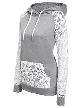 

winter and autumn long sleeve casual pockets female sweatshirt plus size patchwork lace hooded woman hoodies