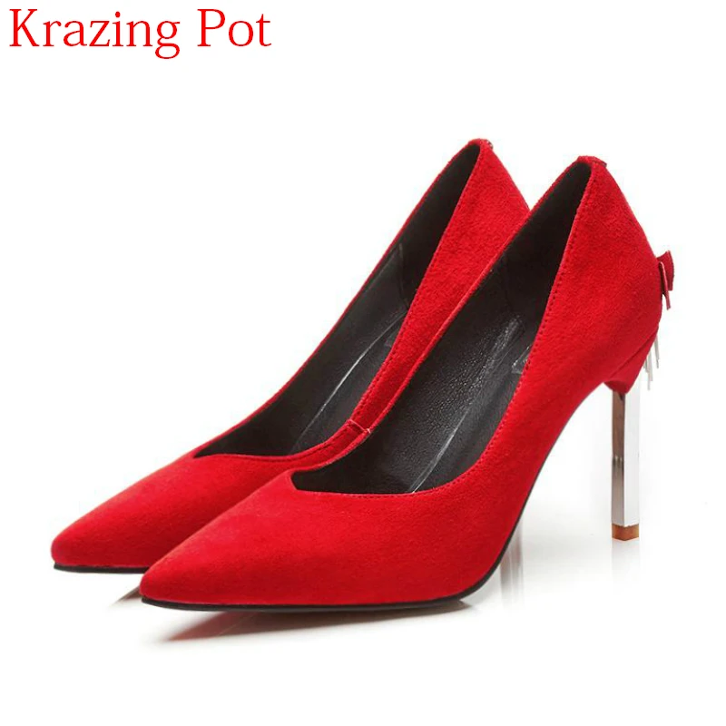 

2018 Office Lady New Arrival Kid Suede Summer Wedding Shoes Concise Super Thin High Heels Pointed Toe Shallow Women Pumps L1f9