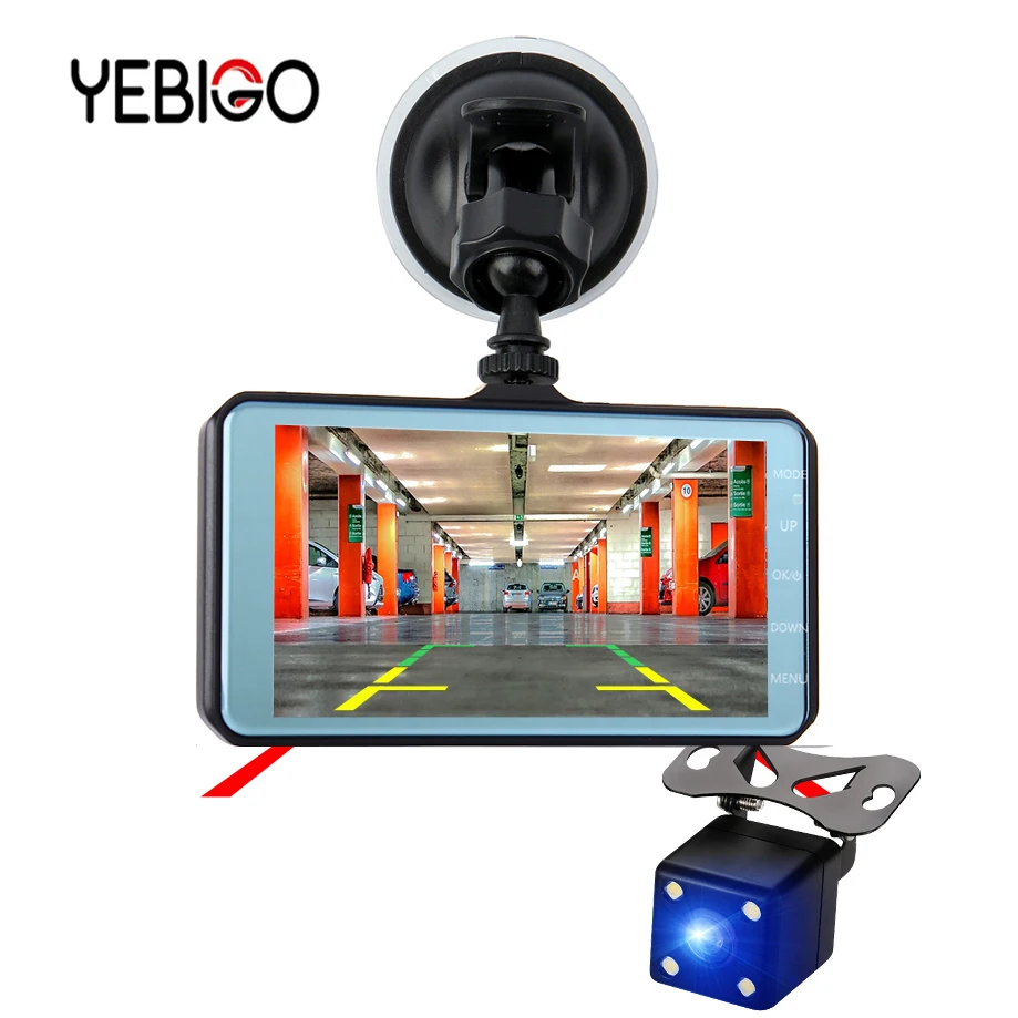 Автомобильный видеорегистратор YEBIGO с двумя объективами Full HD 1080P 4 дюйма камера